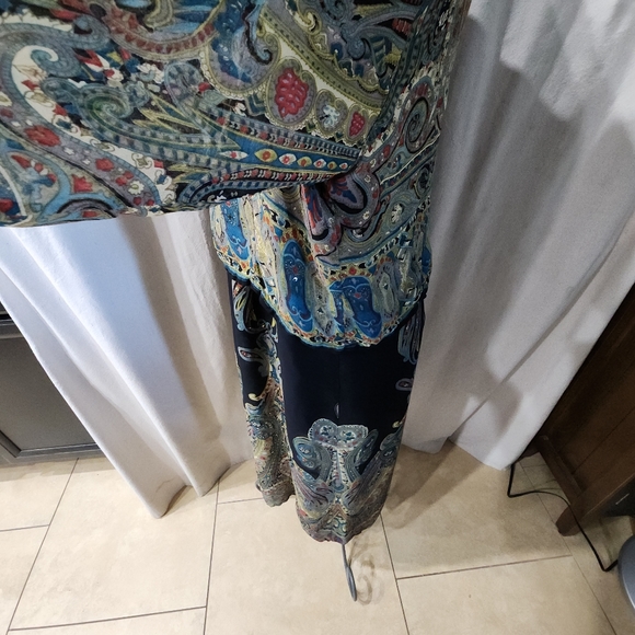 Rene Derby Top Tunic Cape Cover Womens  Multicolor Paisley Print Sequins - Picture 3 of 15